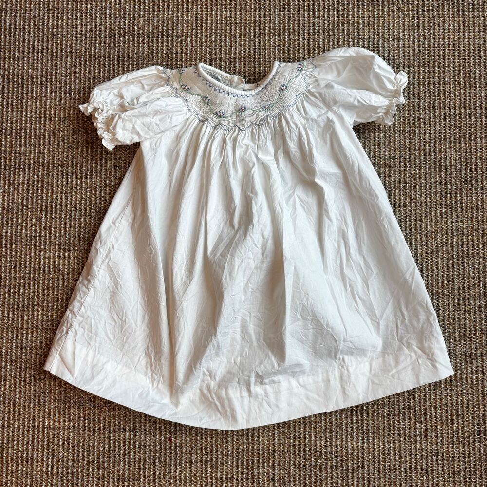 Hand Smocked Ruffle Sleeve Christening Infant Dress